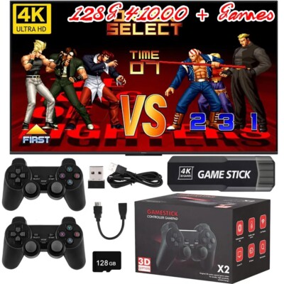 128G 4K Video Game Console Retro TV Stick HDMI 2 Wireless Controller 41000 Games