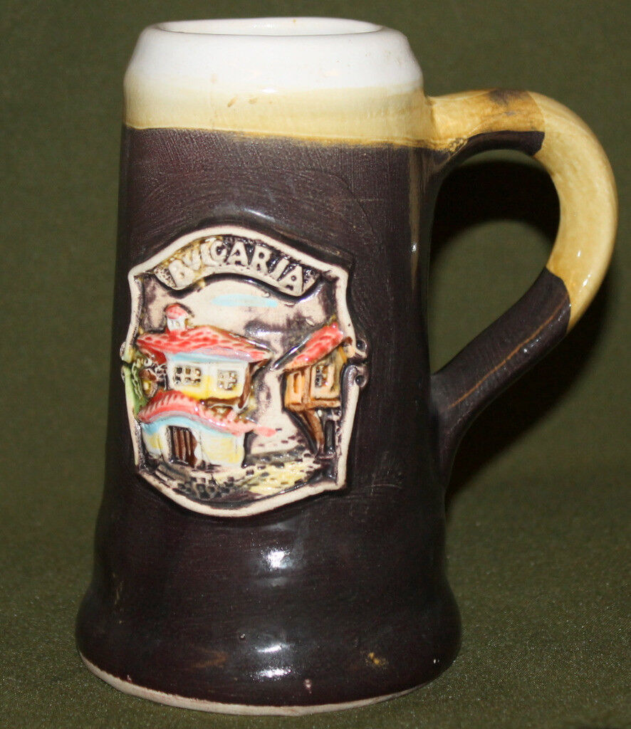Vintage Bulgarian hand made beer mug stein Laatste werk, beperkte verkoop