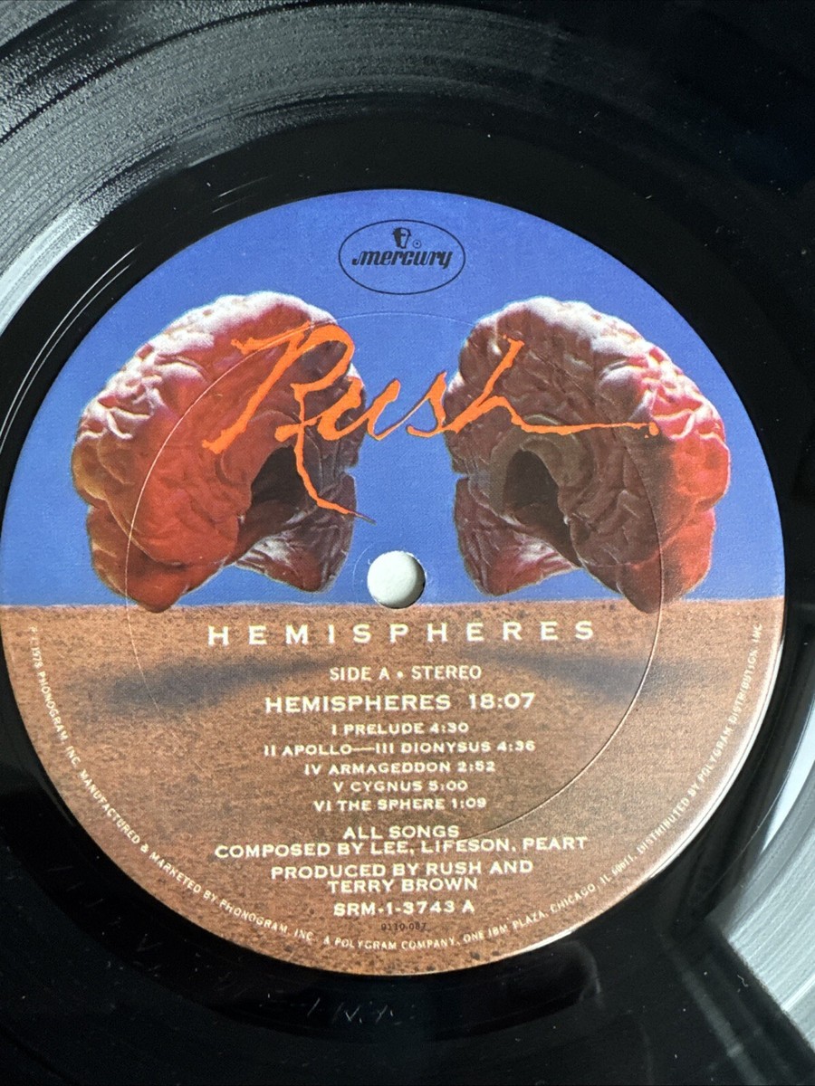 Rush - Hemispheres Vinyl LP, 1978 Mercury, SRM-1-3743 Album