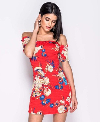 white shirring button detail bardot bodycon dress