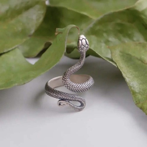 Silberner Schlangen Ring-Statement Ring-verstellbarer Fingerring-Gothic Schmuck- - Picture 3 of 9