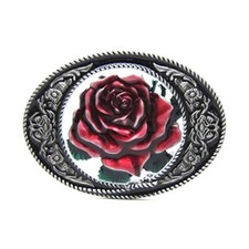 MASOP VOGU Oval Flower Rose Belt Buckle Cowgirl Girl Mens Rodeo Floral Metal Top
