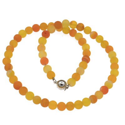 Kette mit Achat marmoriert 8 mm Perlen blau grün gelb-orange Magnetverschluss