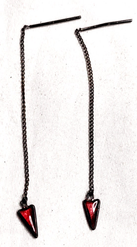 Threader Needle & Thread Earrings Pierced VTG Silver Tone Chain & Purple Stone