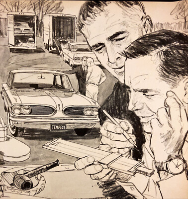 1960  Mobil Car Gasoline Vintage Print Ad Engineers using Sliderule and Pipe