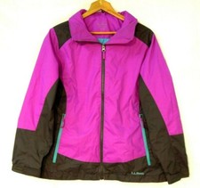 L L Bean Girls Youth Winter Coat Size XL 18 Purple / Black Hidden Hood Zip  C7 