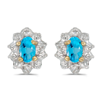 Ohrringe 10 Karat Gelbgold ovaler Blautopas und Diamant