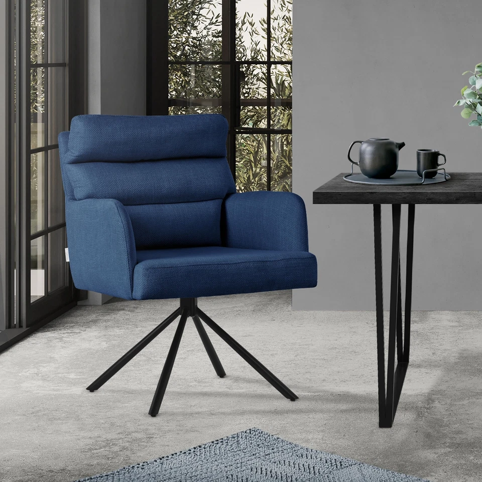 Chaise de cuisine salle à manger pivotante 180° rembourrée fauteuil à accoudoirs - Photo 1/4