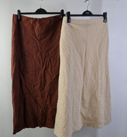 M&S 2pcs Cream Texture Midi Skirt & Brown Linen Blend Midi Skirt Size 14 NEW