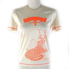 HERMES Short Sleeve T-shirt Jungle Love Light Beige x Neon Orange Size 34