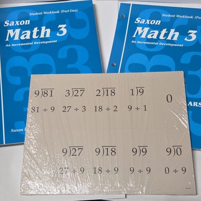 SAXON MATH 3 HOMESCHOOL STUDENT WORKBOOKS 1, 2 + FACT CARDS, Book Set Lot NEW