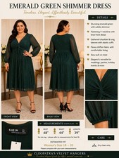 SHEIN Curve Emerald Green Shimmer V-Neck Long Sleeve Dress 4XL