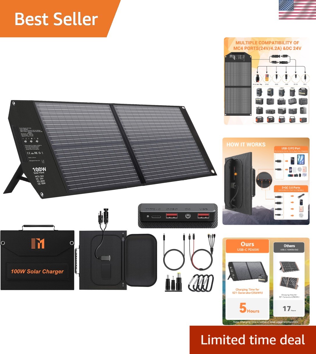 Lightweight 100W Solar Panel for Quick Charging on RV Trips 