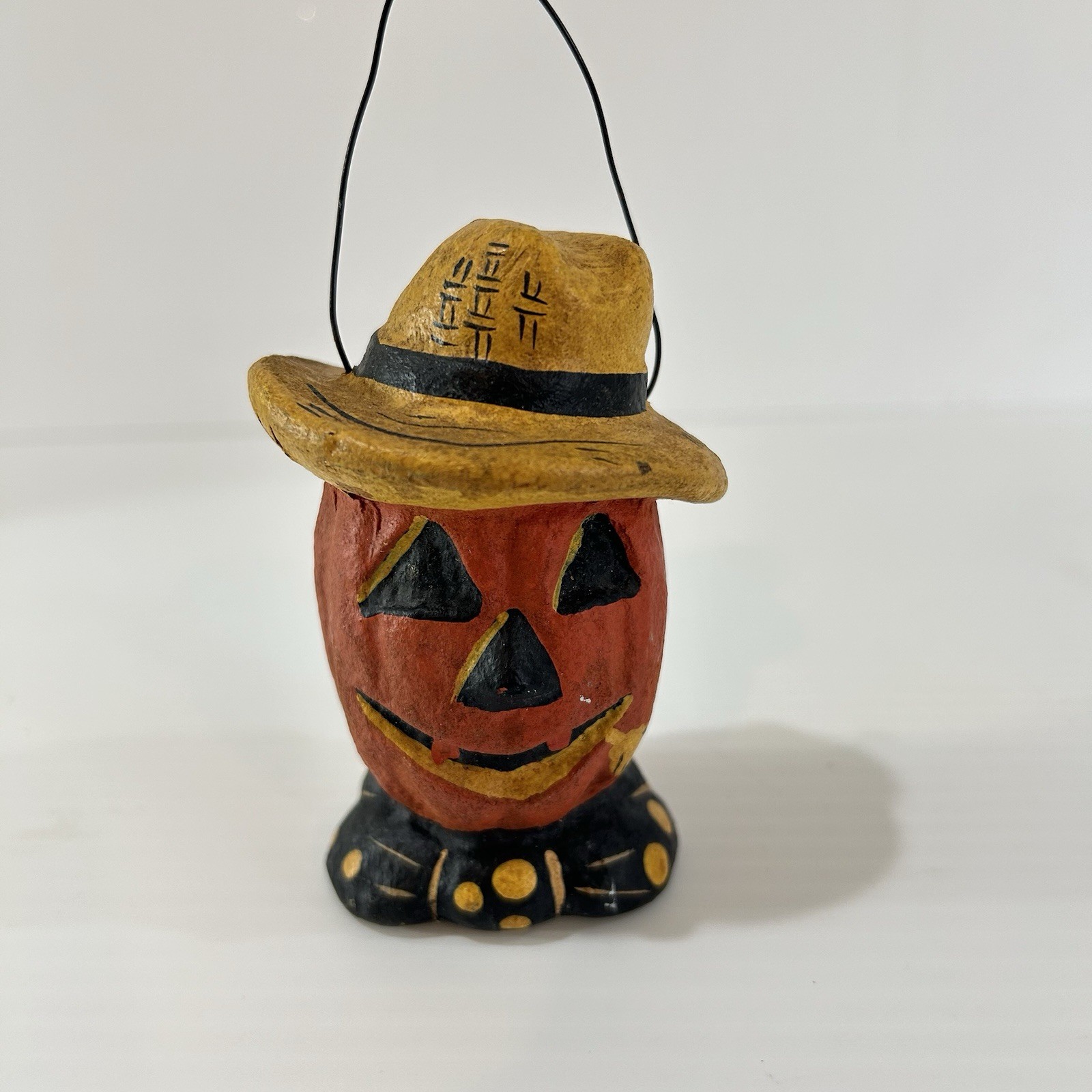 Vintage Inspired Scarecrow Pumpkin Candy Pail Bucket Jack-O-Lantern Paper Mache