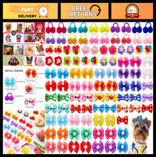 100pcs Cute Dog Hair Bows Set - Handmade Flower  Rhinestone Pet Grooming Access