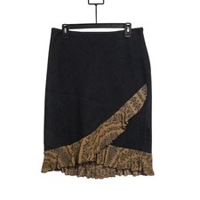 Vintage Y2K 90s Boho Cotton Patchwork Asymmetrical Denim Floral Ruffle Skirt 12