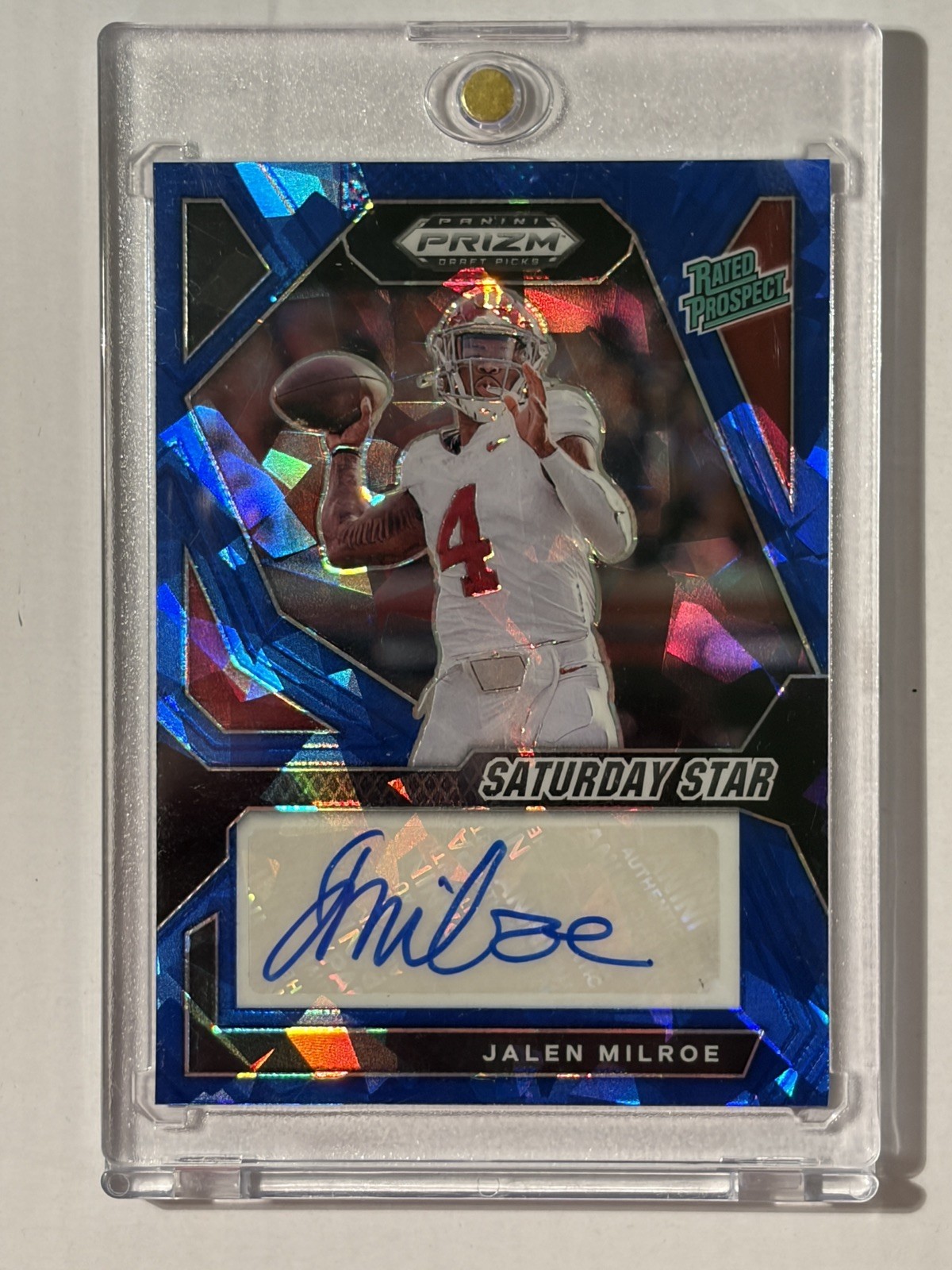 2024 Panini Prizm Draft Picks SSS-JMI JALEN MILROE 47/75 Auto Rated Blue Ice