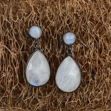 Rainbow Moonstone 925 Sterling Silver Dangle Earrings Gemstone Jewelry