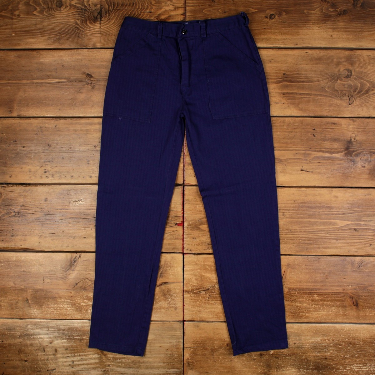 Vintage French Workwear Trousers Pants 32x32 Mens Blue Herringbone