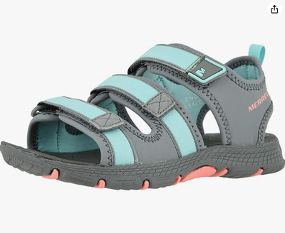 Merrell Girls Hydro Creek Sport Sandal Grey/Turquoise Size 10 Big Kid