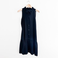 Gap Black Sleeveless Ruffle Collar Dress Semi Sheer Size Small