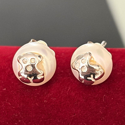 TOUS Pearl Bear Stud Earrings Sterling Silver 925 Authentic