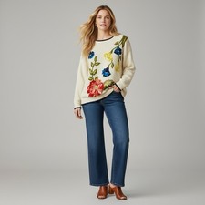 VINTAGE LIZ CLAIBORNE Floral Knit Sweater Size Medium 100 Cotton Granny 90s