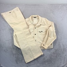 VINTAGE 70s Lee Leisure Suit Set Men XL Cream Bell Bottoms Pants 34x32 USA Made
