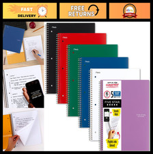 6 Pack Spiral Notebooks, 5 Subject, College Ruled, Ink Bleed Resistant, Water-Re