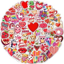 100Pcs Valentines Stickers Bulk Heart Vinyl Decals for Kids Party Favors Goodies
