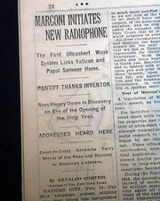 VATICAN RADIO Microwave Link Palace Summer Home GUGLIELMO MARCONI 1933 Newspaper
