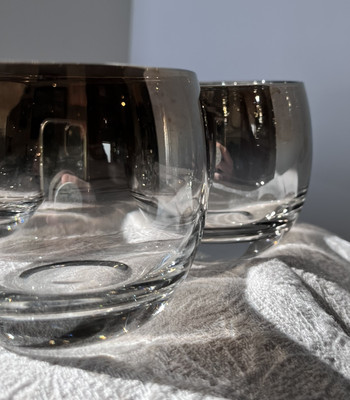 6 Vintage Mid Century Roly Poly Glasses Mirror Smoke Fade Thorpe Style Barware