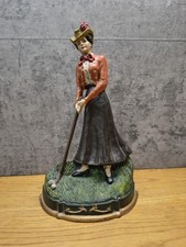 Cast Iron Painted Victorian Lady Golfer Sport 15" Statue Doorstop Decor HEAVY