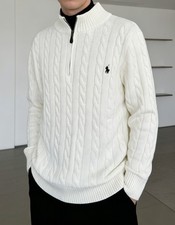 Jersey de algodón Polo Ralph Lauren tejido con cable media cremallera para hombre - blanco - talla M