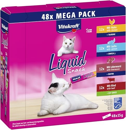 Friandises pour chat Vitakraft Liquid Snack, texture crémeuse pour faciliter la digestion