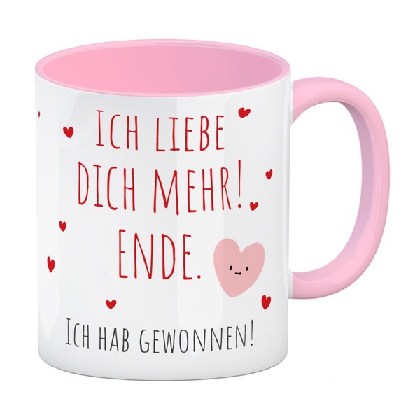 Herzen Kaffeebecher In Rosa Mit Spruch Ich Liebe Dich Mehr! Ende.-image