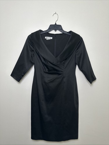 Kay Unger size 8 P Black Satin Sheath dress Portrait Shawl Collar Party Cocktail - Picture 5 of 11