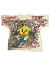 Vintage T Shirt 90s Looney Tunes Freeze All Over Print Tweety Bird Youth Large