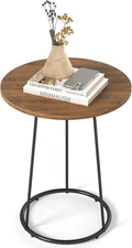 Manora Small Round Side Table, Rustic Brown Wood Accent Table with 