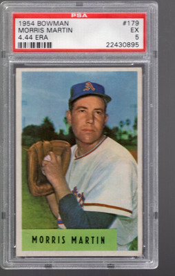 SLA411- 1954 Bowman #179B Morris Martin 4,44 ERA - PSA Ex (5)