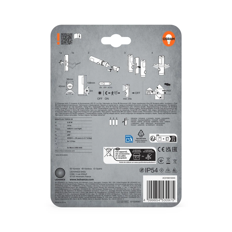 OSRAM LED-Nachtlicht Silber, 2in1 Taschenlampen-Funktion, Lichtsensor, - Bild 3 von 4
