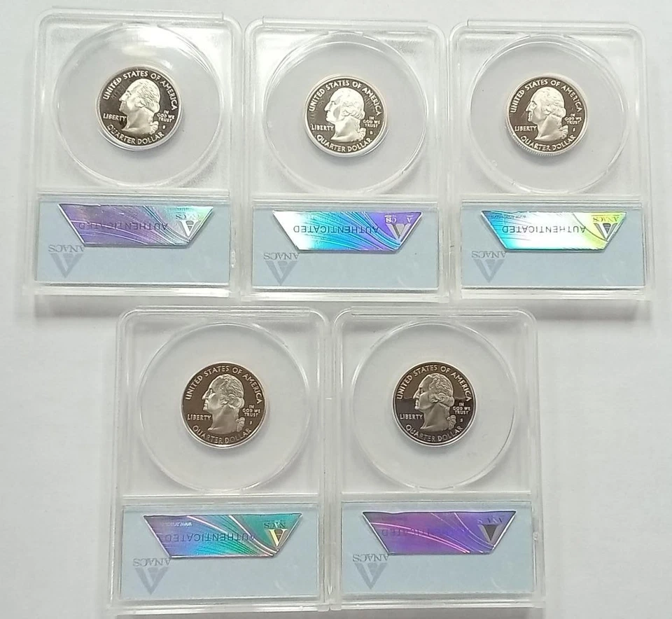 2008-S 5 Coin State Quarter 25c Proof Set ANACS PR70 DCAM First Day of Issue - Image 3 of 3