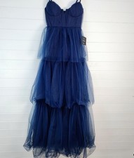 New Lulus Unforgettable Poise Navy Blue Tulle Bustier Tiered Gown Maxi Dress XS