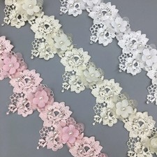 Lace Ribbon 3D Flower Pearl Trim, 1 Yard, Beaded Fabric for