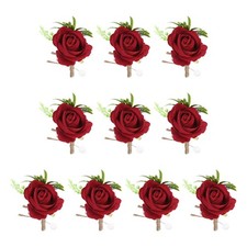 10PCS Men Boutonnieres Corsages, Bright Red Rose Corsage Wristlet
