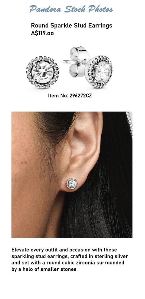 New Pandora Round Sparkle Stud Earrings - 296272CZ - Box, Cloth & Express Post - image 2 of 4