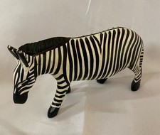 Vintage Hand Carved Wood Black White Stripped Zebra Figurine Africa Safari Decor