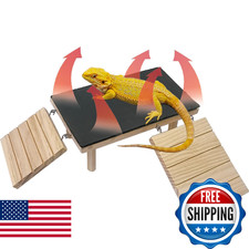 Gxsdj Bearded Dragon Basking Platform,Wooden Reptile Cave Hideout with Heat Stor