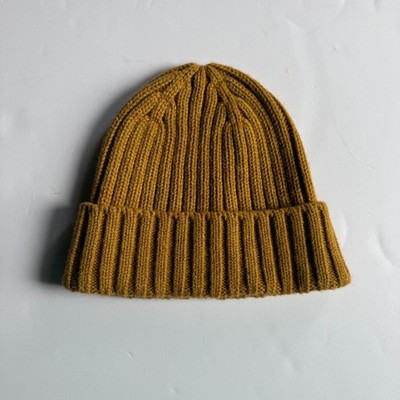 Uniqlo Heattech Ribbed Knit Beanie in Golden Yellow - Wool Blend - Unisex