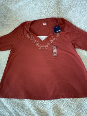 Basic Editions Women shirt, size 2X  Orange, And , Embroidery. new with tags